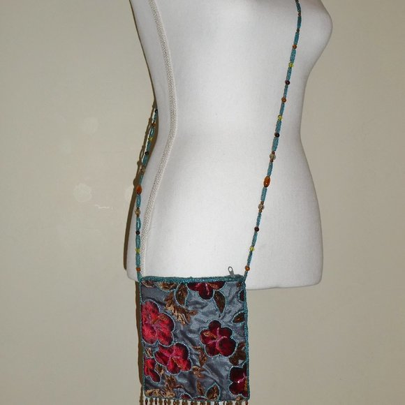 Beaded Velvet Crossbody Boho Handbag New - Picture 3 of 8